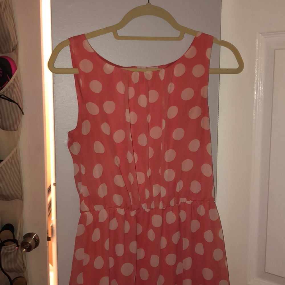 Pink and white polka dot sleeveless dress